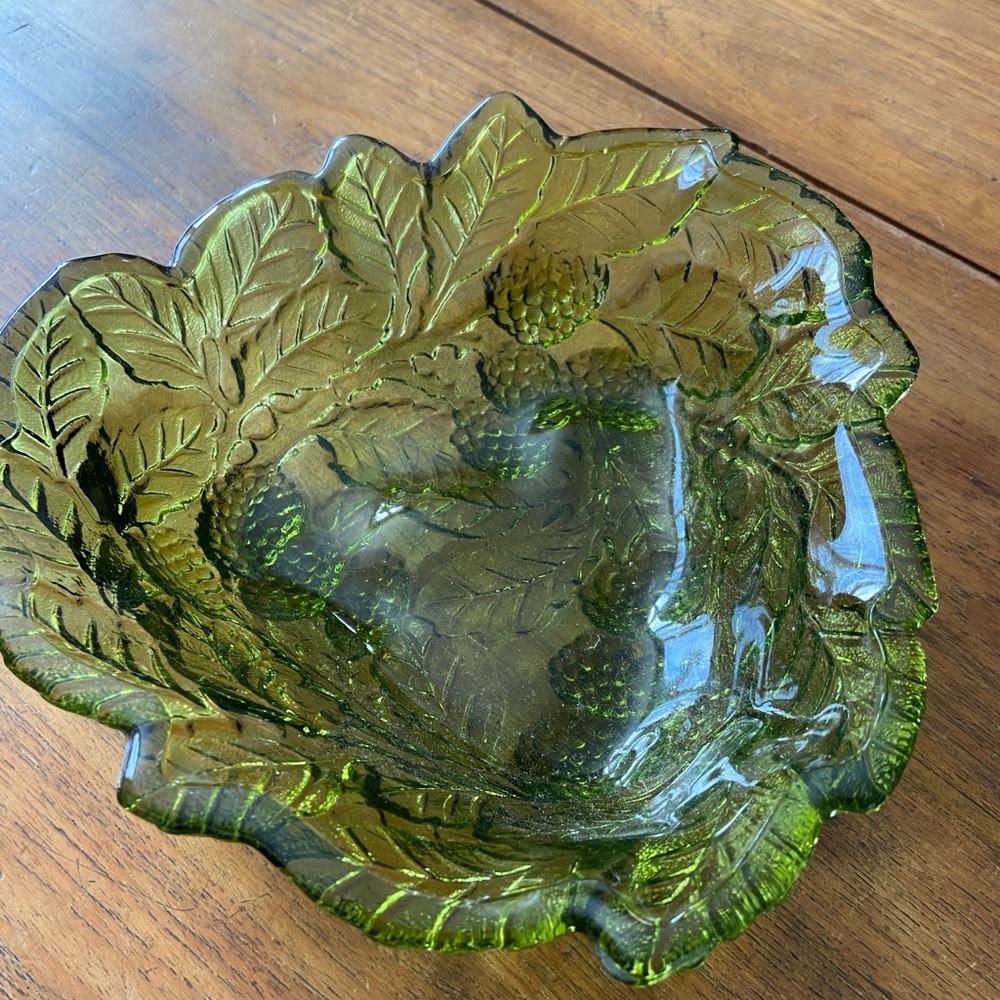 Vintage Green Glass Textured Dish
